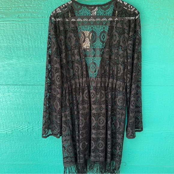 BLACK LACE LONGLINE DRAWSTRING FRINGE CARDIGAN WHIMSIGOTH SIZE XL NWT - Picture 4 of 8